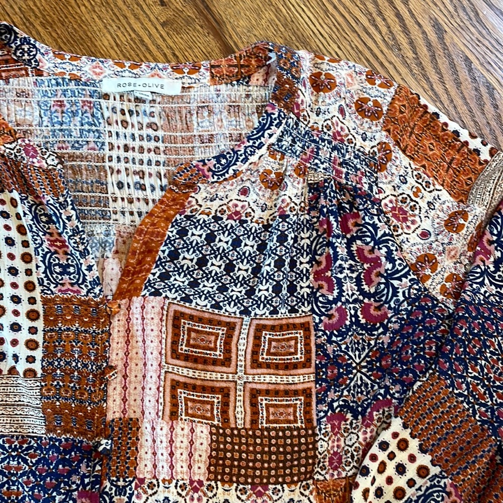 🔥3for$10 | Rose + Olive | Women’s Blouse | Patchwork Pattern